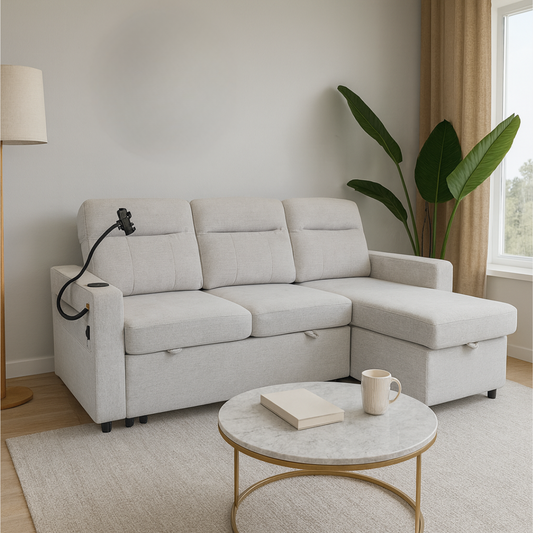 Aurora Beige Sofa Bed with USB A+C charging and phone holder – Faruma Furniture Maldives