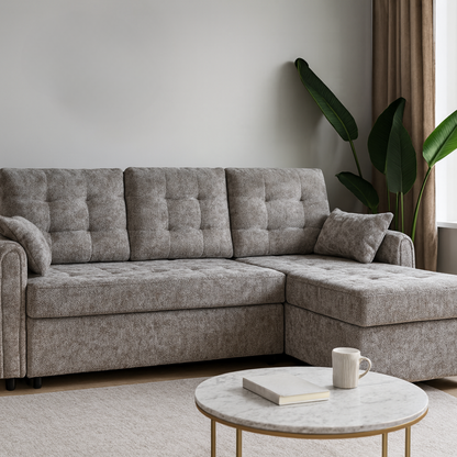 Rustico Grey Sofa Bed with L-shaped chaise and pullout bed – Faruma Furniture Maldives