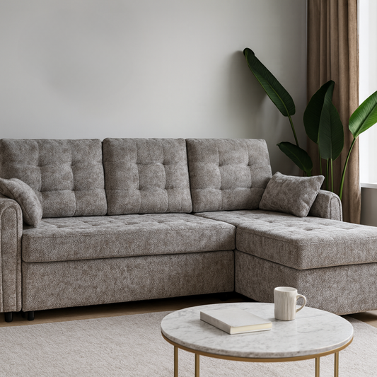 Rustico Grey Sofa Bed with L-shaped chaise and pullout bed – Faruma Furniture Maldives